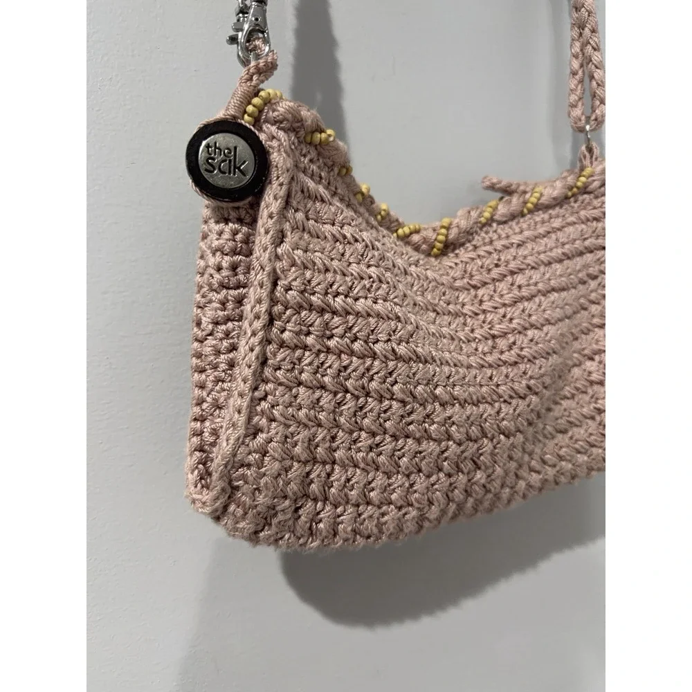Sak Crochet Womens Tan Shoulder Bag Pink Y2K Style Demi Bag M